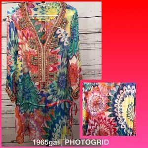 Barbara Gerwit Heavily Beaded Sheer Floral Tunic